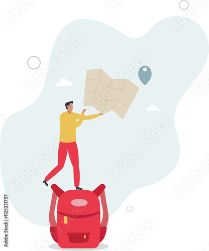 People hobbies and favorite activities.male traveler with a backpack and a map of the area.flat characters.