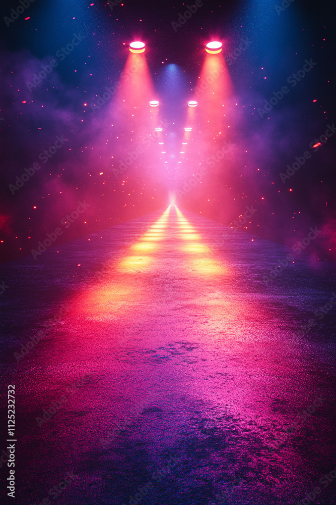 Vibrant Neon Tunnel with Symmetrical Light Beams in Futuristic Pink and Blue Glow Vibrant Neon Tunnel with Symmetrical Light Beams in Futuristic Pink and Blue Glow