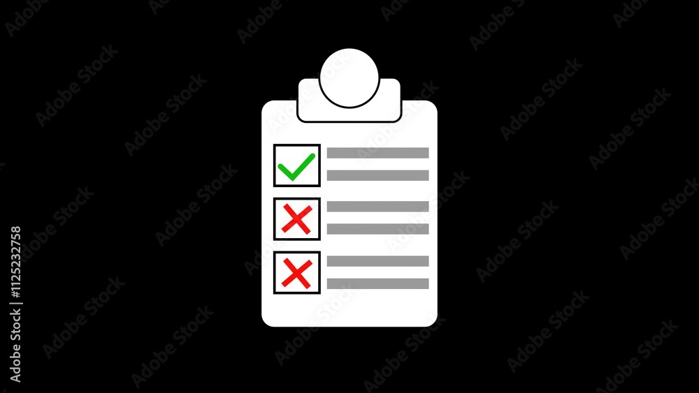 Document or file icon with a check mark, representing approval or disapproval of a document. Document or file icon with a check mark, representing approval or disapproval of a document.