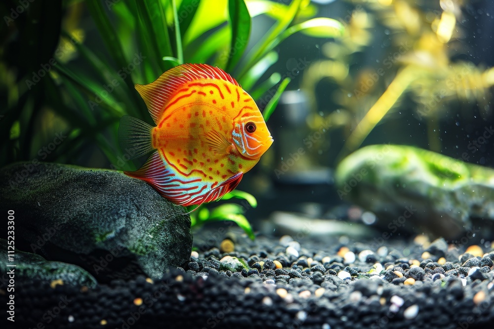 Stunning fish swimming in a serene aquarium setting Stunning fish swimming in a serene aquarium setting