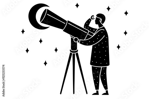 Stargazer with Telescope: Exploring the Night Sky