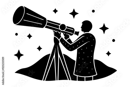Stargazer with Telescope: Exploring the Night Sky