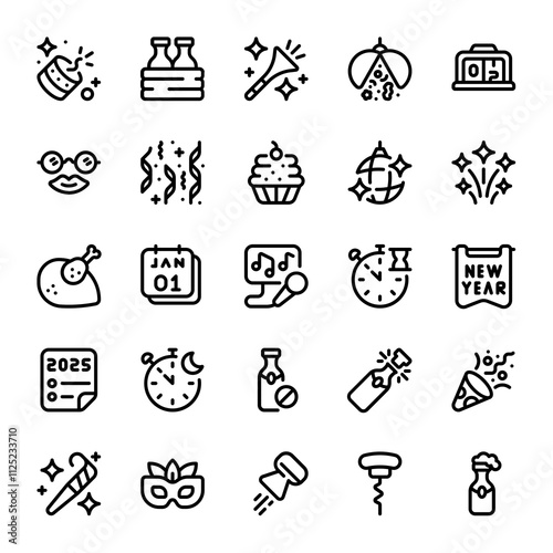 New Year Line Icons