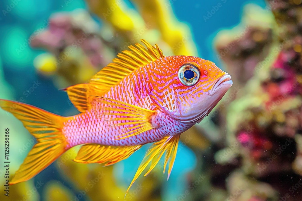 Obraz premium Colorful sea fish near the vibrant colored reef in the depts of an ocean. Generative Ai