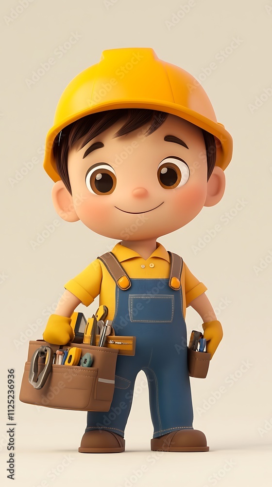 Cheerful Cartoon Boy with Tools and Bag Cheerful Cartoon Boy with Tools and Bag