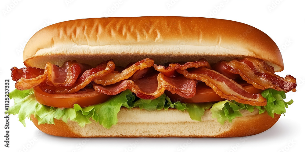 Bacon Lettuce Sandwich on Long Bun Isolated on White Bacon Lettuce Sandwich on Long Bun Isolated on White