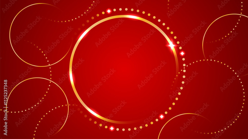 Luxury Gold Circle Round Frame Background With Glowing Light. Abstract Business Banner. Technology Wallpaper. Illustration. Futuristic. Minimal