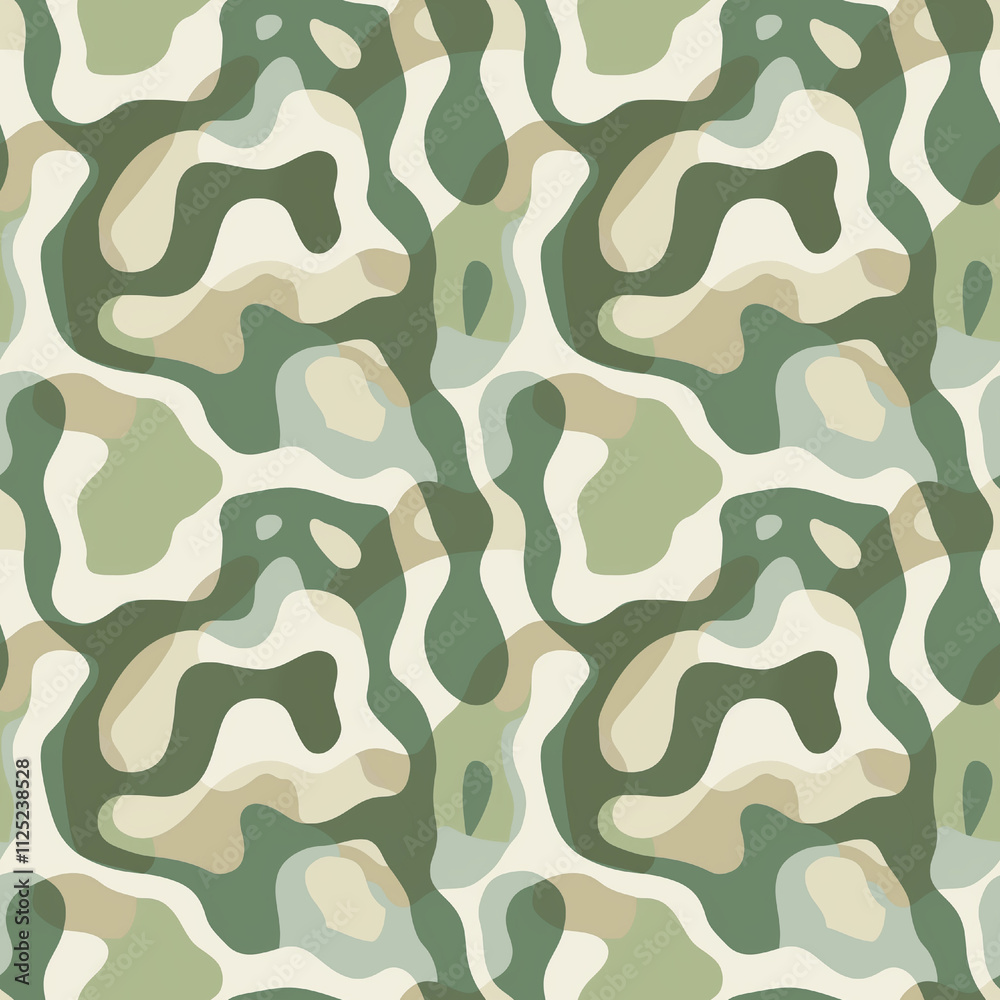 Naklejka premium Seamless pattern featuring abstract shapes in muted green and beige tones