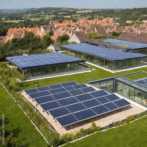 a house with a solar panel on the roof and a house with a house in the background
