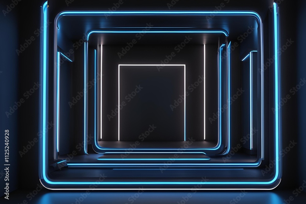 3D rendering abstract dark empty scene blue neon light on black background 3D rendering abstract dark empty scene blue neon light on black background