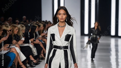 Elegant Model in Monochrome Fashion Show
