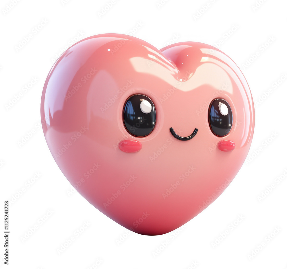 3d icon emoji Glossy pink heart valentine smiling on transparent background
