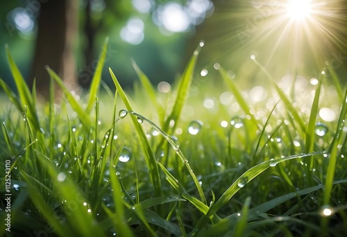 Green grass with dew drops