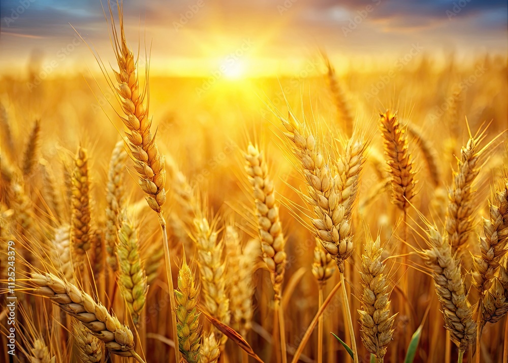 Sun-drenched golden wheat field stretches to the horizon, a summer's day captured in sharp detail. Sun-drenched golden wheat field stretches to the horizon, a summer's day captured in sharp detail.