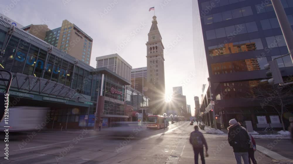 Timelapse of downtown Denver Colorado along 16th Street near sunset Timelapse of downtown Denver Colorado along 16th Street near sunset