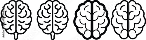 Human brain line art silhouette vector icon isolated on transparent background