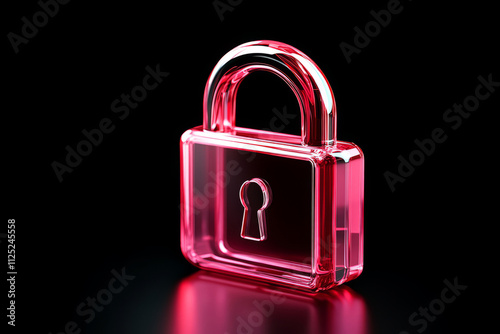 Glossy transparent pink lock against a black background