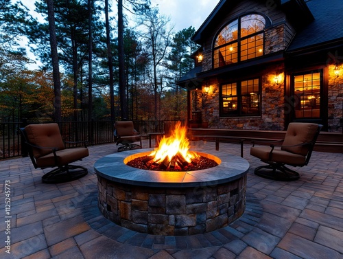 A fire pit sitting on top of a brick patio
