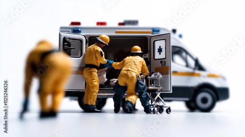 Emergency Response Miniature Scene: Paramedics attending to a patient near an ambulance. photo