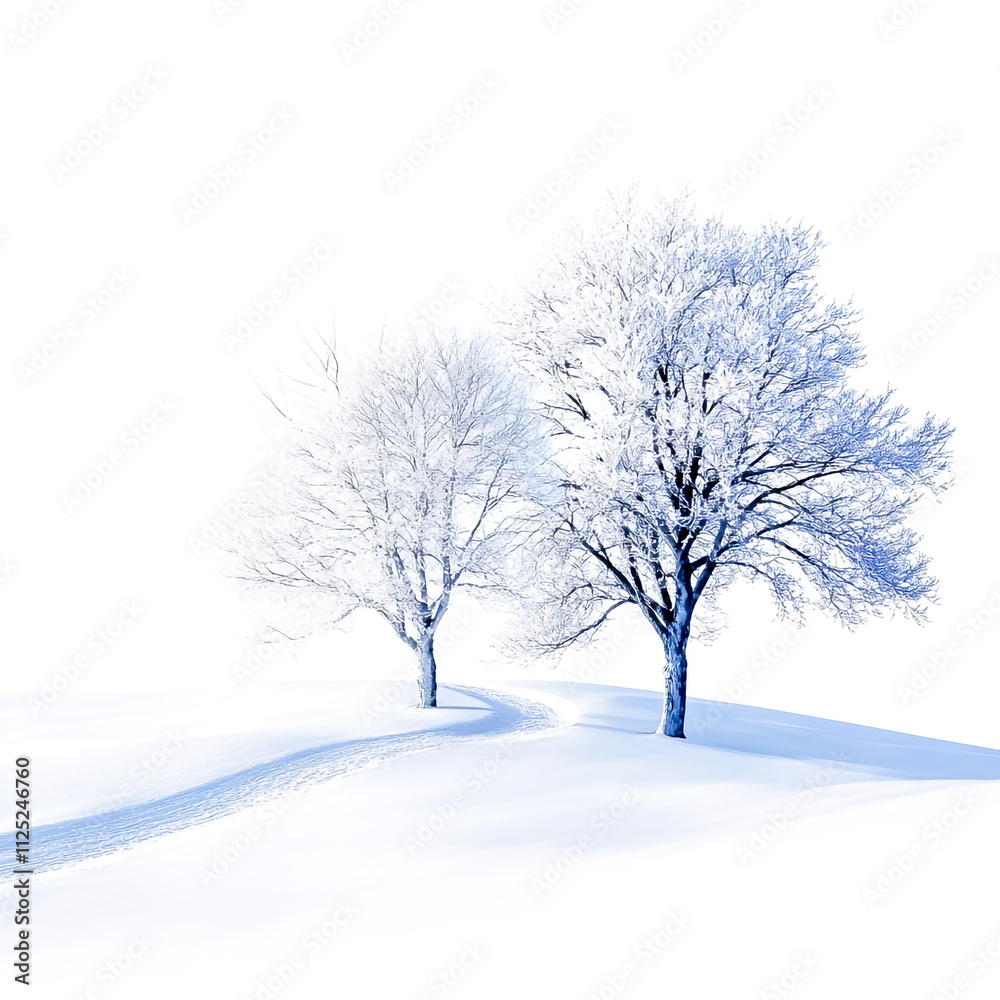 Isolated Winter Landscape with Snow-Covered Scenery on a White Background Isolated Winter Landscape with Snow-Covered Scenery on a White Background