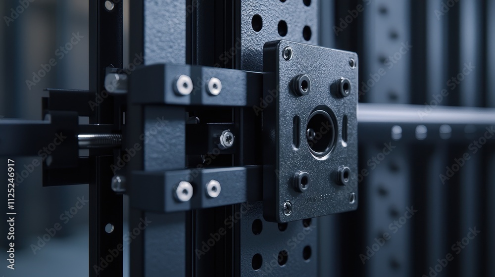 Obraz premium Close-up of a Locking Mechanism on a Secure Industrial Gate with High Detail and Clarity