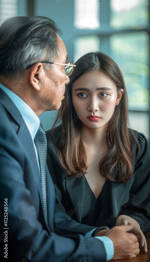 Seasoned manager passionately mentors a driven young female colleague in a vibrant office setting Seasoned manager passionately mentors a driven young female colleague in a vibrant office setting