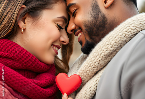 Primer plano de pareja de novios juntos con amor, cariño y ternura el día de San Valentín