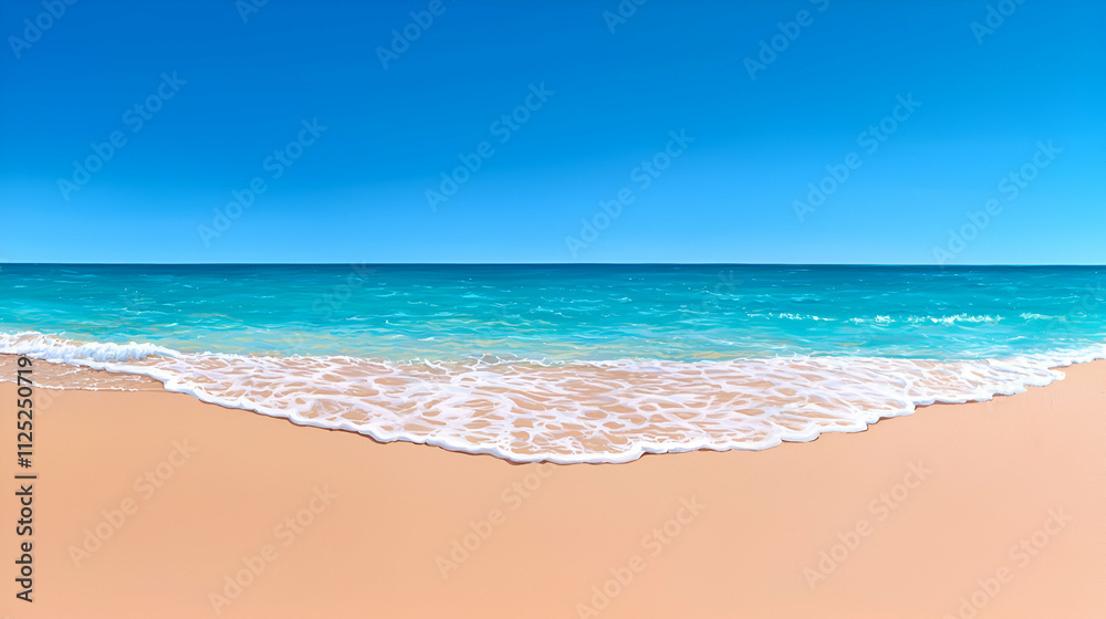 A serene beach scene featuring clear blue waters gently lapping at the golden sand under a bright blue sky. A serene beach scene featuring clear blue waters gently lapping at the golden sand under a bright blue sky.