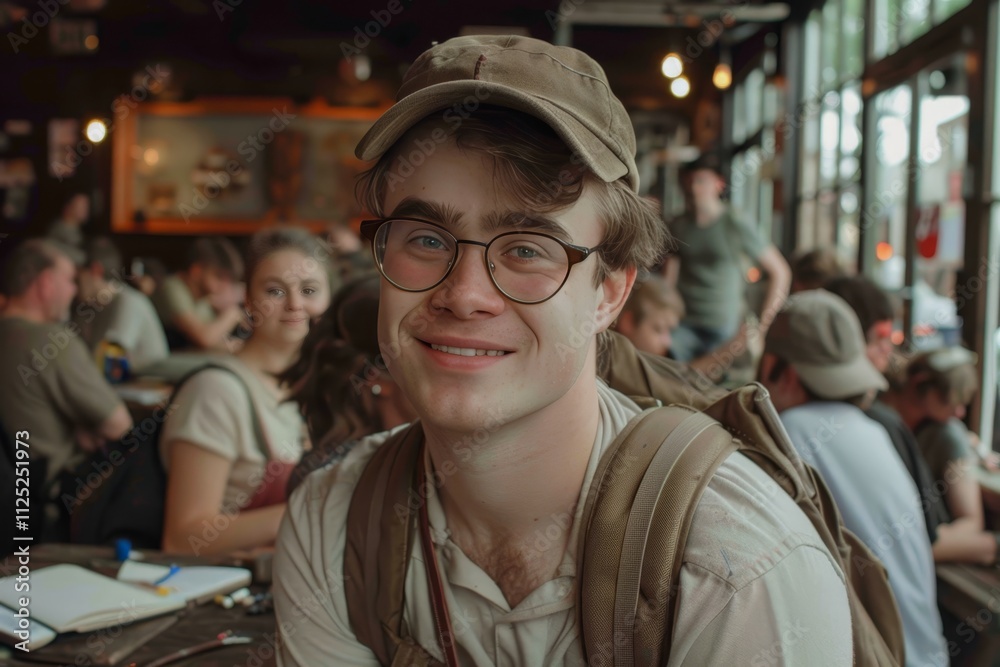 Young man with down syndrome enjoys art workshop, promoting social integration through learning Young man with down syndrome enjoys art workshop, promoting social integration through learning