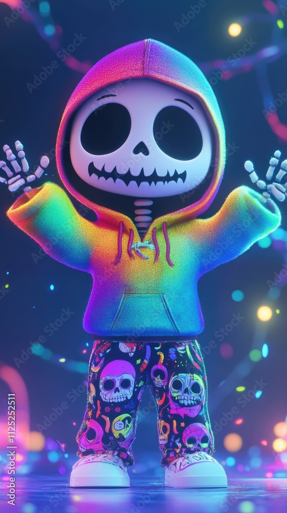 Fototapeta premium Neon Skeleton in a Hoodie
