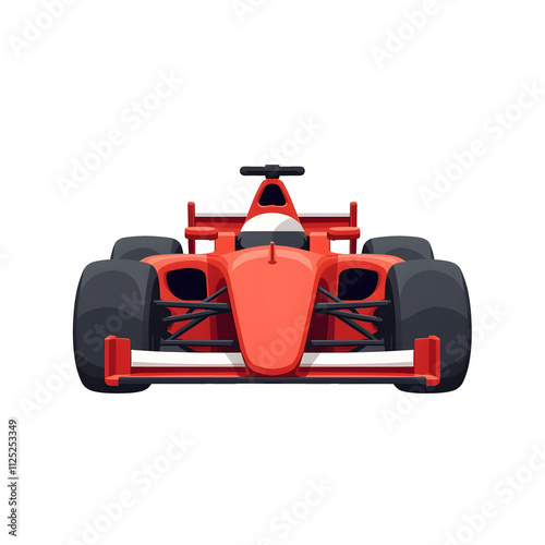 Formula 1 red cartoon car front view isolated on a transparent background.