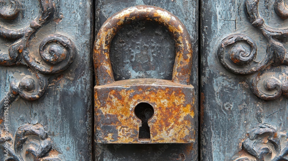Close-Up of a Rusty Padlock on an Ornate Gate Symbolizing Privacy and Security Close-Up of a Rusty Padlock on an Ornate Gate Symbolizing Privacy and Security
