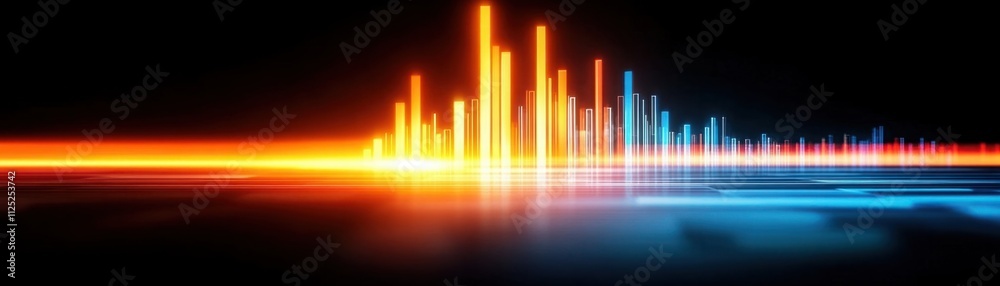Abstract Visual Representation of Sound Waves Displayed in Vibrant Colors with a Black Background, Ideal for Music and Audio Concepts in Digital Media and Design Projects