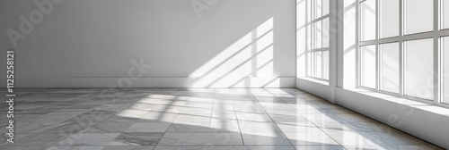 Modern interior design with blank wall and tiled floor. Empty living space concept for poster or gallery mock-up