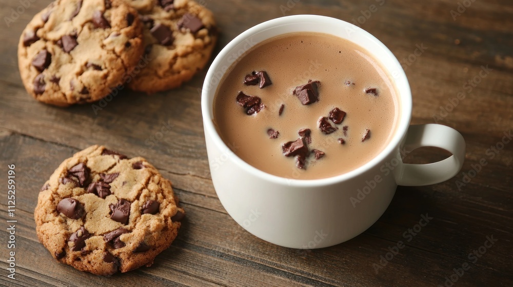 Chocolate Chip Cookies and Hot Chocolate Drink Chocolate Chip Cookies and Hot Chocolate Drink
