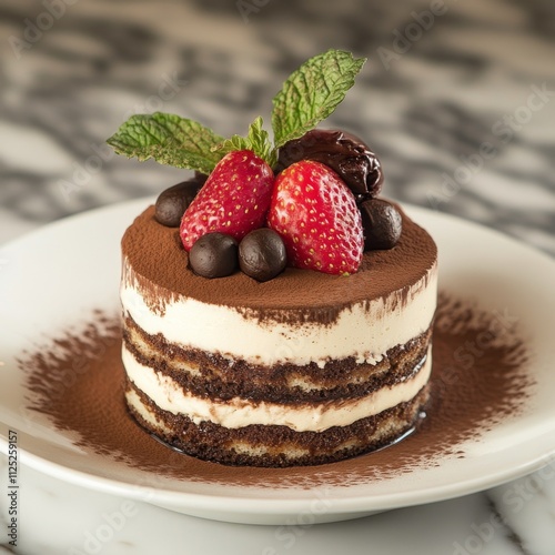 Tiramisu - traditional italian dessert from mascarpone, biscuit and coffee in a glasses on a dark brown slate, stone or concrete background.