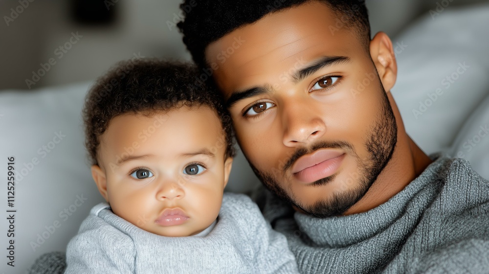 Father and child in cozy setting with loving expressions and natural light Father and child in cozy setting with loving expressions and natural light