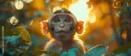 Golden Hour Monkey Portrait Wildlife Nature Primate Jungle Baby Monkey Adorable Cute Animal