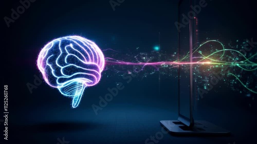 Visualization of the interaction between artificial intelligence and the human brain, showcasing the fusion of technology and cognition
