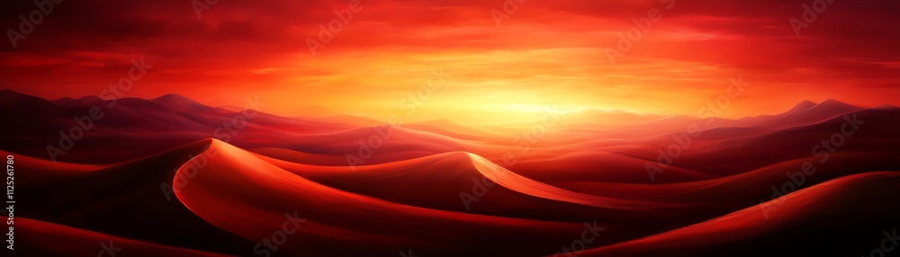 A stunning sunset over rolling sand dunes, showcasing vibrant hues of orange and red in the sky. A stunning sunset over rolling sand dunes, showcasing vibrant hues of orange and red in the sky.