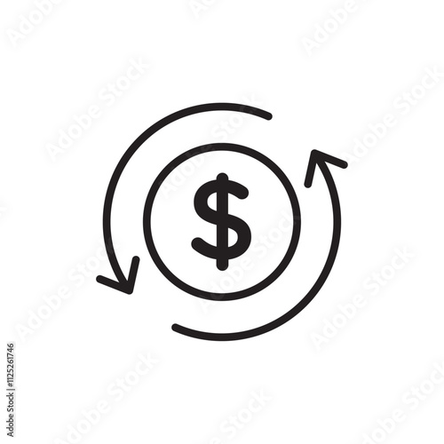 Cash flow icon Flat art in black and white isolated