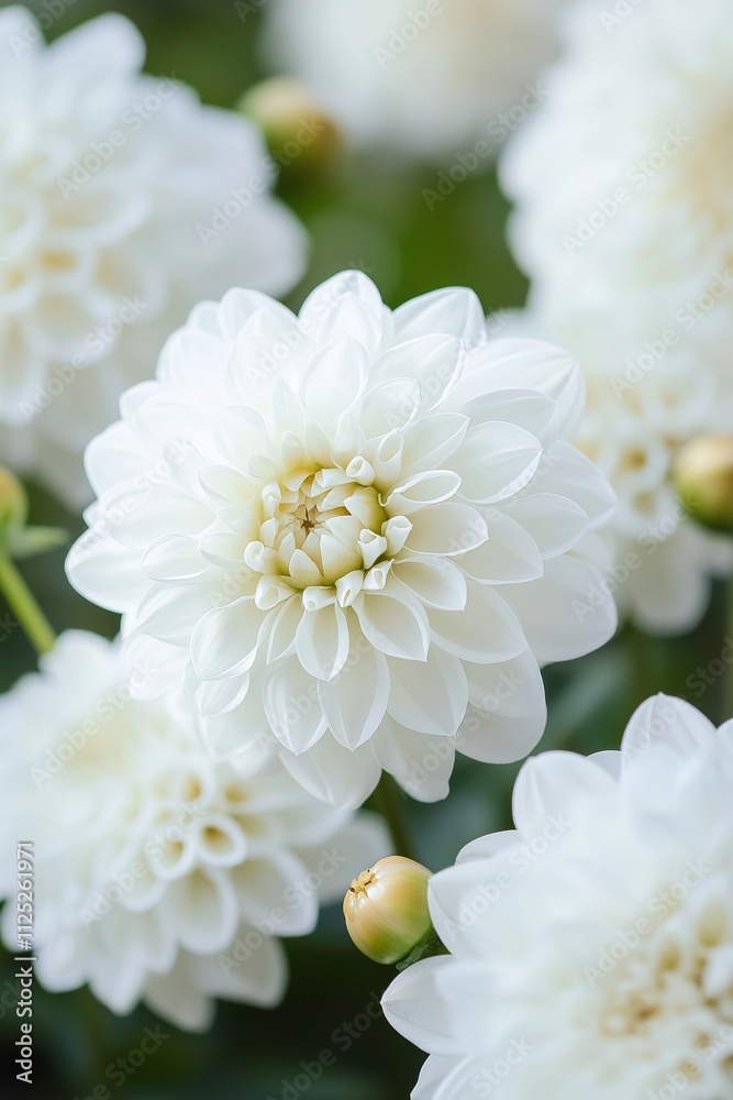 Fototapeta premium A striking close-up of a dahlia flower in pure white hues.