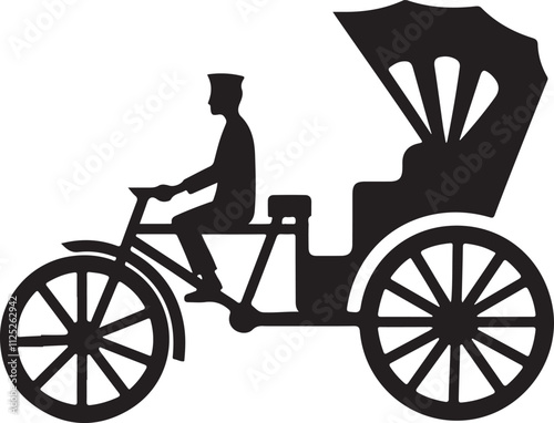 Silhouette Vector of Vintage Bicycle Rickshaw Illustration