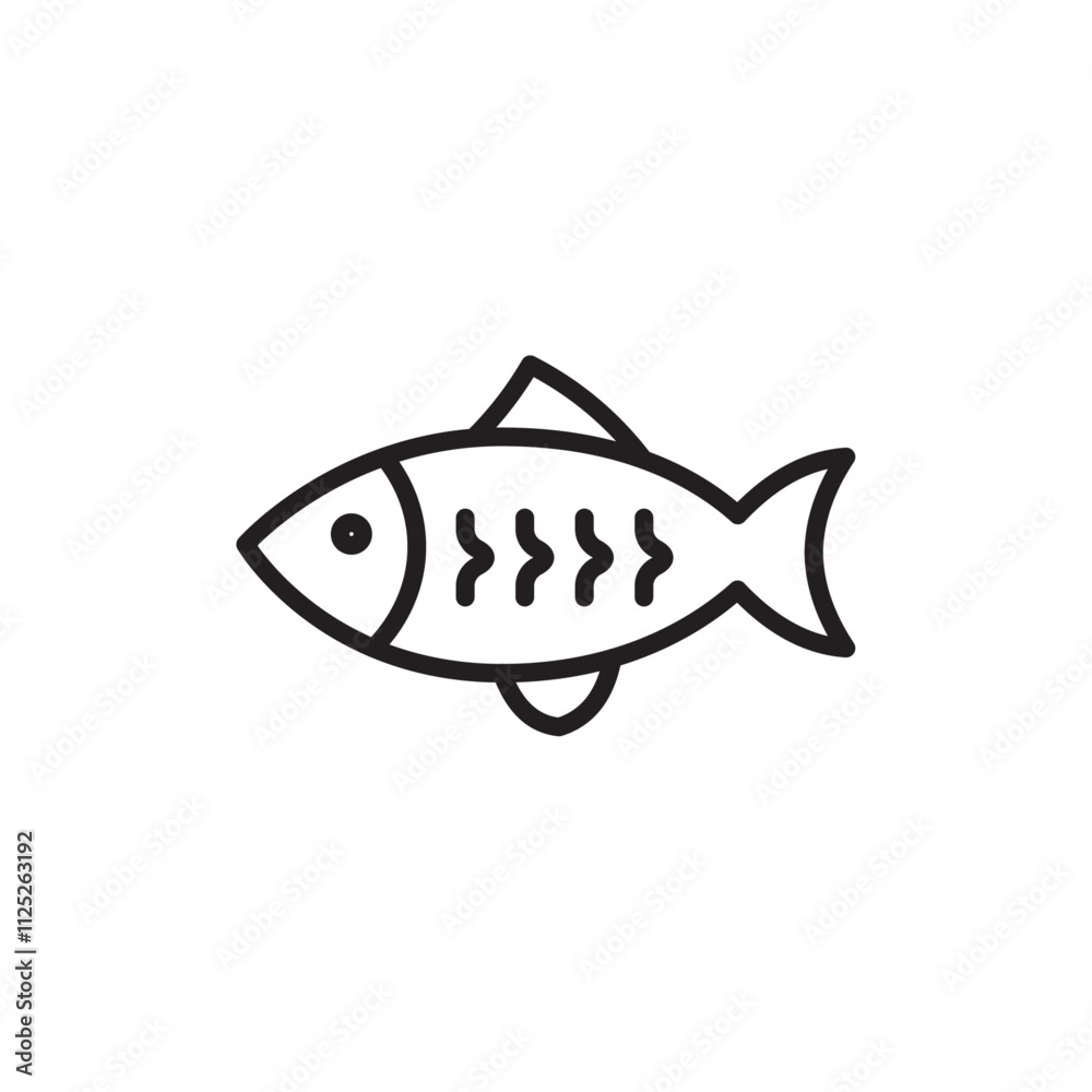Fish icon Flat art in black and white isolated