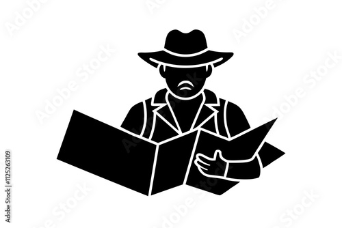 Explorer with Map: Adventure and Travel Icon Illustration