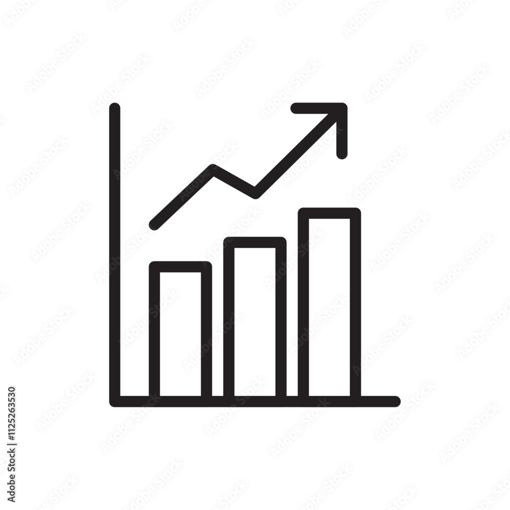 Growing graph icon Flat art in black and white isolated