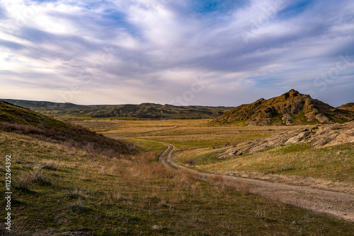 Beautiful landscape in the valley of the Ili river not far from Almaty, Kazakhstan. Autumn landscape in Kazakhstan.