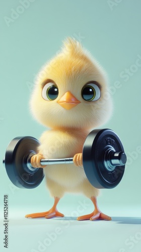 Cute Chick Lifting Weights - A Fluffy Strength Training Session
