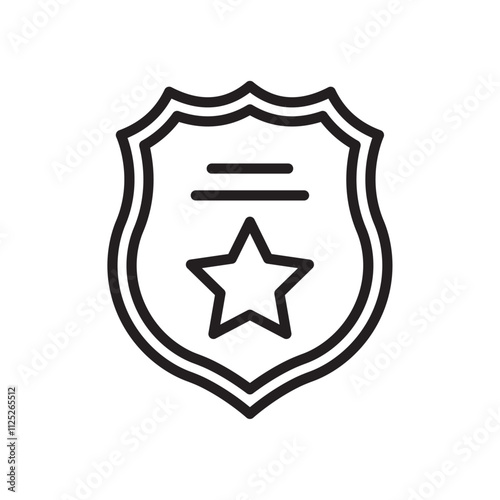 Police badge icon Flat art in black and white isolated