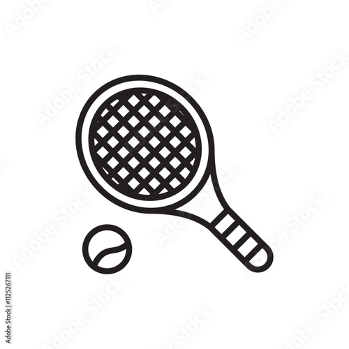 Tennis icon Flat art in black and white isolated